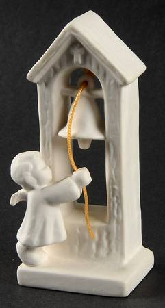 All White Figurines Angel Ringing Bell-Matte - No Box