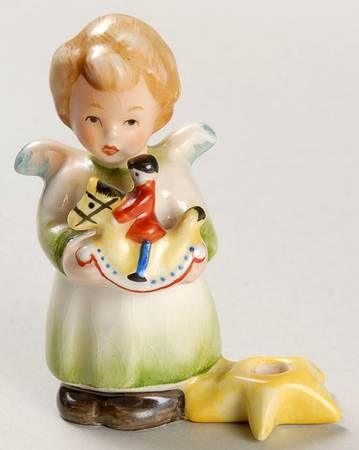 Religious Figurines (HX Mark) Angel W/ Toy Rocking Horse Candle Holder - No Box