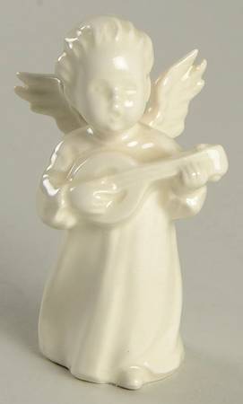 All White Figurines Angel With Mandolin-Glossy - Boxed