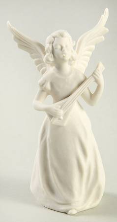 All White Figurines Angel With Mandolin-Matte - Boxed