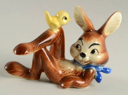 Animals-Figurines Lying Rabbit With Yellow Duck - Boxed