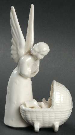 All White Figurines Angel With Baby Jesus-Glossy - No Box