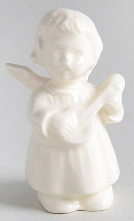 All White Figurines Angel With Mandolin-Glossy - Boxed