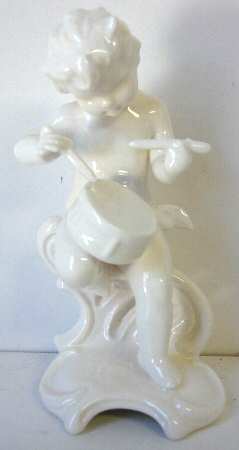 All White Figurines Cherub With Drum-Glossy - Boxed