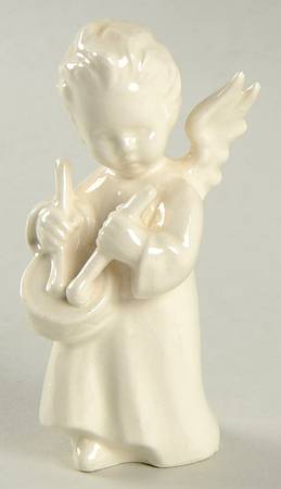 All White Figurines Angel With Drum-Glossy - No Box