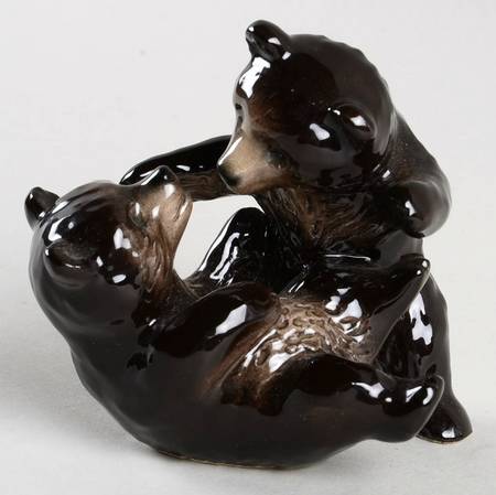Animals-Figurines Two Bear Cubs-Black - No Box
