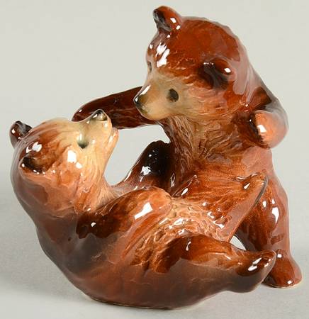 Animals-Figurines Two Bear Cubs-Brown - No Box