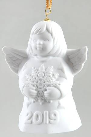 Angel Bell Ornament Angel With Snowflake-White - With Box