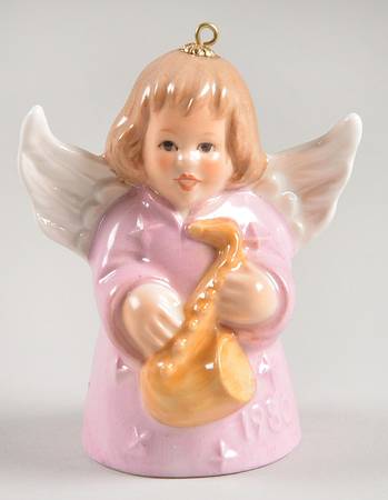 Angel Bell Ornament Angel With Saxaphone-Pink - No Box