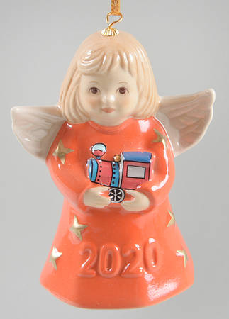 Angel Bell Ornament Angel With Train-Living Coral - No Box 45b