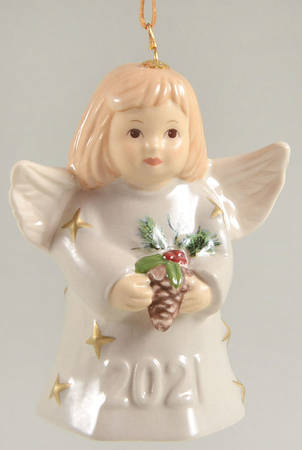 Angel Bell Ornament Angel With Pinecone - Glacier Grey - No Box