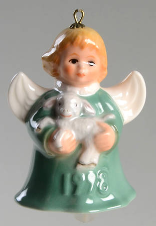 Angel Bell Ornament Angel With Lamb-Green - Boxed