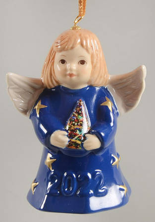 Angel Bell Ornament Angel With Tree - Indigo Blue - With Box 47c