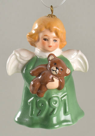 Angel Bell Ornament Angel With Teddy Bear-Green - Boxed