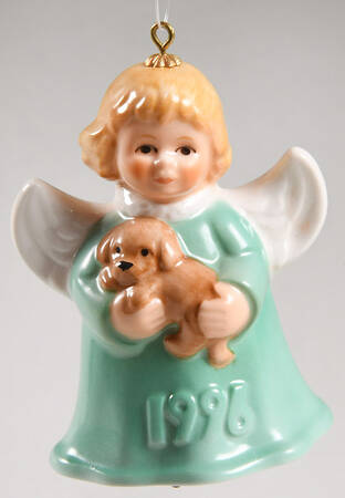 Angel Bell Ornament Angel With Puppy-Green - Boxed