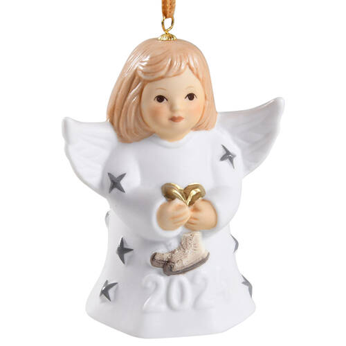 Angel Bell Ornament Angel With Skates-White W/Painted Stars - With Box