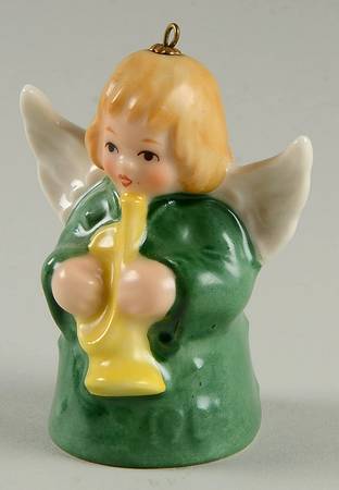 Angel Bell Ornament Angel With Trumpet-Green - No Box