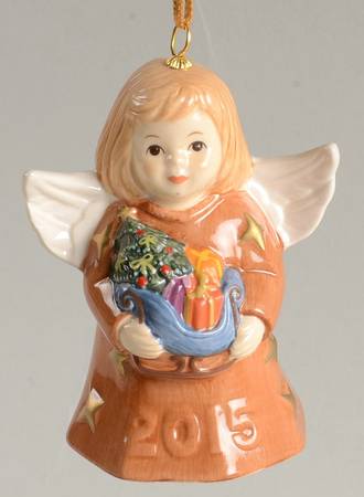 Angel Bell Ornament Angel With Sleigh - Carmel - With Box 40c