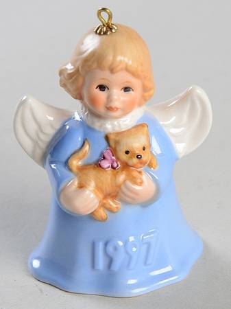 Angel Bell Ornament Angel With Kitten-Blue - No Box