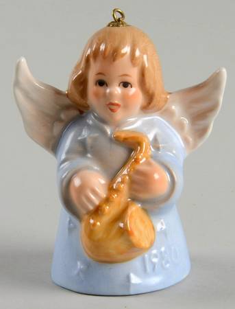 Angel Bell Ornament Angel With Saxaphone-Blue - No Box
