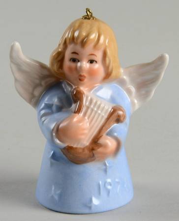 Angel Bell Ornament Angel With Harp-Blue - Boxed