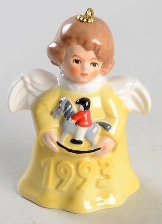 Angel Bell Ornament Angel With Rocking Horse-Yellow - Boxed
