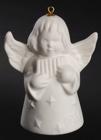 Angel Bell Ornament Angel With Reed Pipes-White - Boxed
