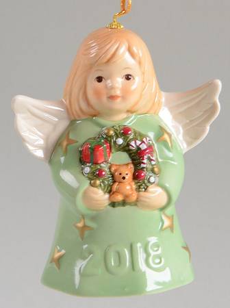 Angel Bell Ornament Angel With Wreath - Sage - With Box 43d