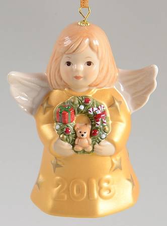 Angel Bell Ornament Angel With Wreath - Gold - No Box 43c