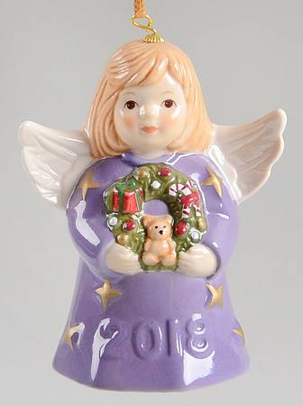Angel Bell Ornament Angel With Wreath - Indigo - No Box-43b
