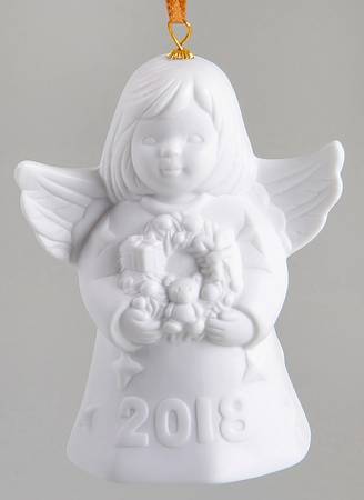 Angel Bell Ornament Angel With Wreath - White - With Box 43a