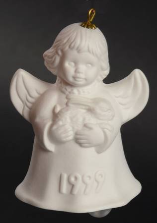Angel Bell Ornament Angel With Rabbit-White - Boxed