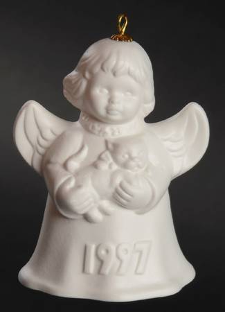 Angel Bell Ornament Angel With Kitten-White - Boxed