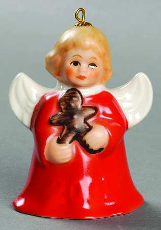 Angel Bell Ornament Angel With Gingerbread-Red - Boxed