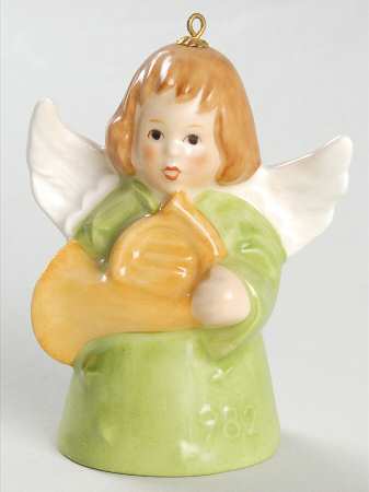 Angel Bell Ornament Angel With French Horn-Green - Boxed