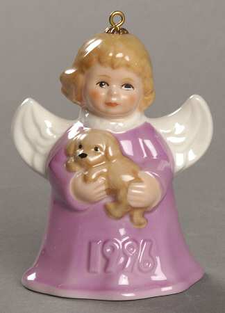 Angel Bell Ornament Angel With Puppy-Purple - Boxed