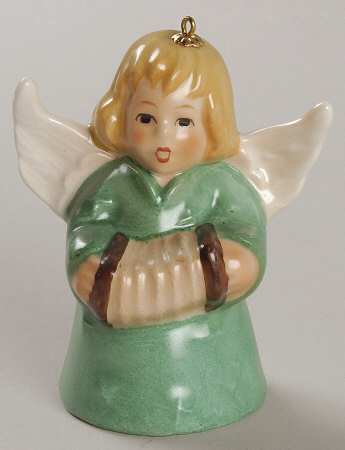 Angel Bell Ornament Angel With Accordion-Green - Boxed