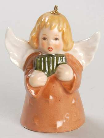 Angel Bell Ornament Angel With Reed Pipes-Rust - Boxed