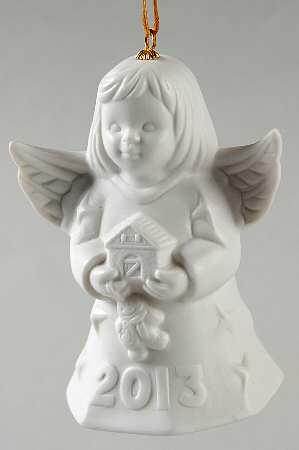 Angel Bell Ornament Angel With Gingerbread House-White - With Box