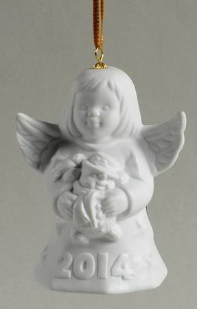 Angel Bell Ornament Angel With Snowman-White - With Box 39a