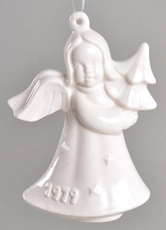 Annual Christmas Ornament-Porcelain Angel W/ Tree-White - No Box