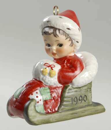 Annual Christmas Ornament-Porcelain Girl In Sleigh - Boxed