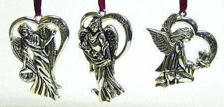 Gorham Ornaments Angels-Set Of 3-Hope-Peace-Love - No Box