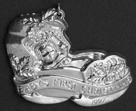 Babys 1st Christmas Sterling Ornament Baby In Cradle-Sterling - Boxed