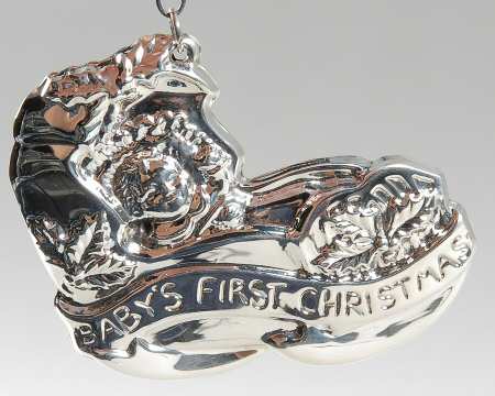 Babys 1st Christmas Sterling Ornament Baby In Cradle-Sterling - Boxed