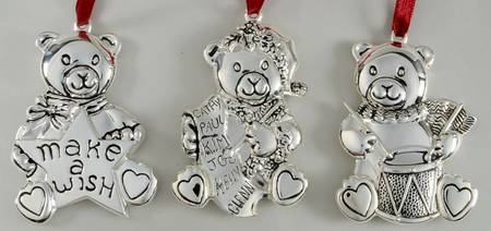 Silverplate Ornaments Teddy Bears-Set Of Three - No Box