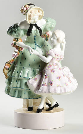 Goldscheider Figurines Dancing Couple-Biedermeier Lady & Girl - No Box