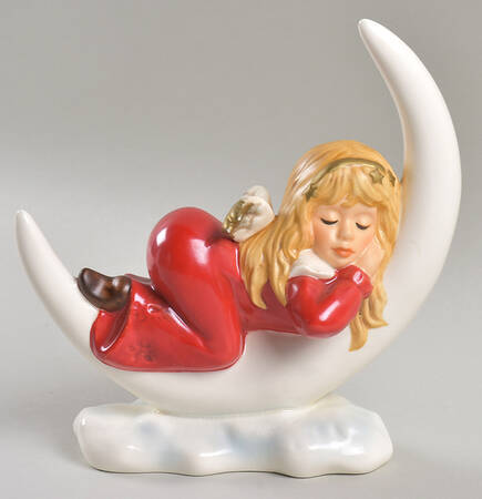 Christmas Figurines & Giftware Angel Lying On Moon-Red - Boxed