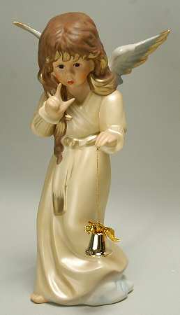 Christmas Figurines & Giftware Angel With Bell-Small Champagne - Boxed
