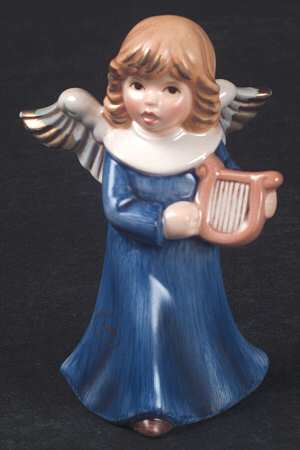 Christmas Figurines & Giftware Angel With Harp-Blue - With Box